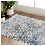 jinchan Area Rug 2x3 Washable Modern Rug Abstract Entryway Doormat Blue Multi Print Overdyed Floor Cover Distressed Contemporary Lightweight Non-Slip Thin Carpet for Kitchen Bathroom Living Room