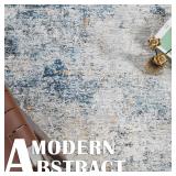 jinchan Area Rug 2x3 Washable Modern Rug Abstract Entryway Doormat Blue Multi Print Overdyed Floor Cover Distressed Contemporary Lightweight Non-Slip Thin Carpet for Kitchen Bathroom Living Room