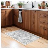 EISUROM Washable 2x3 Entryway mat - Small Indoor Area Rug for Entrance with Vintage Non-Slip Low-Pile Traditional Medallion Indoor Rug with Stain Resistant Accent Distressed Carpet Thin Rug (Grey)
