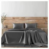 Candoury Satin Sheets Twin XL Sheets Set 3 Pcs, Soft and Durable Pillowcase, Flat Sheet and Fitted Sheet, Hotel Luxury Silky Satin Sheets Set (Twin XL, Dark Grey)