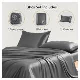 Candoury Satin Sheets Twin XL Sheets Set 3 Pcs, Soft and Durable Pillowcase, Flat Sheet and Fitted Sheet, Hotel Luxury Silky Satin Sheets Set (Twin XL, Dark Grey)