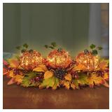 Fall Table Centerpiece with 3 Harvest Pumpkins, Lighted with Timer for Thanksgiving Table Decorations Centerpieces, Autumn Home Decor Battery Operated, 28 Inches
