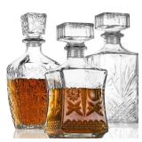 Whiskey Decanter, Liquor Decanters Set of 3, Glass Alcohol Bottle for Vodka, Tequila and Bourbon Unique Whiskey Bar and Party Decorations (28oz*2, 31oz*1)