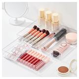 SMARTAKE 6 PCS Clear Plastic Drawer Organizers Set, Large Size Non-Slip Desk Drawer Organizer, Versatile Bathroom and Vanity Drawer Organizer Trays for Makeup, Bedroom, Office, Kitchen Utensils