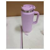 FAHRMOSIS 64 Oz Tumbler with Handle and Straw Half Gallon Water Bottle Stainless Steel Travel Mug for Hot & Cold Drinks, Reusable Water Bottle with Lids and Straw - Lavender (Lid Cracked)
