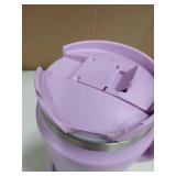 FAHRMOSIS 64 Oz Tumbler with Handle and Straw Half Gallon Water Bottle Stainless Steel Travel Mug for Hot & Cold Drinks, Reusable Water Bottle with Lids and Straw - Lavender (Lid Cracked)