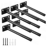 8 Pcs 6" Black Solid Steel Floating Shelf Bracket Blind Shelf Supports - Hidden Brackets for Floating Wood Shelves - Concealed Blind Shelf Support Screws and Wall Plugs Included