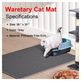 Waretary Cat Litter Box Mat: 36"x 30" Waterproof Kitty Cat Litter Trapping Mat, Easy-clean Double-layer Scatter Control Pad Rug (Grey)