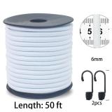 ZHFLMY 6mm White Bungee Cord 1/4in 50ft Thick White Elastic Cord for Sewing Stretchy Nylon Rope String Kayak Tie Down Straps Tent Elastic Cord Replacement for Crafts-Clothing-Outdoor Supplies