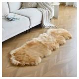 duduta Beige Faux Sheepskin Runner Rugs 2x6 ft, Fluffy Shag Bedroom Rug Fur Sofa Couch Covers Washable