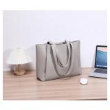 CYHTWSDJ Laptop Tote Bag for Women 15.6 Inch Work Bag Waterproof Leather Laptop Bag with Clutch, Large Capacity Office Purse Computer Briefcase Durable Shoulder Bag for Casual Business Travel (Grey)