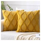MIULEE Spring Decorative Throw Pillow Covers Mustard Yellow 18x18 Inch Set of 2, Soft Plush Faux Wool Couch Cushion Covers Farmhouse Throw Pillows for Couch Bed Sofa Living Room