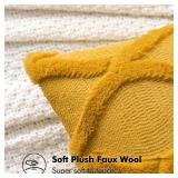 MIULEE Spring Decorative Throw Pillow Covers Mustard Yellow 18x18 Inch Set of 2, Soft Plush Faux Wool Couch Cushion Covers Farmhouse Throw Pillows for Couch Bed Sofa Living Room