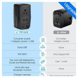 TryAce 2000W Voltage Converter 220V to 110V Converter, 10A Travel Adapter with 2-Port USB,Power Converter Voltage Converter US to Europe for Hair Dryer/Straightener/Curling Iron,US/UK/EU Plug, Black
