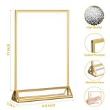 EHWINE 4 Pack Acrylic Sign Holder 8.5 x 11, Double Sided Gold Picture Frame Stand up Table Top Sign Holders, Clear Display Stand Menu Flyer Holder for Wedding Party (Provide Non-slip Mats)