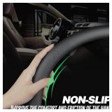 LKWLIKEI Nappa Premium Leather car Steering Wheel Cover, Non-Slip, Breathable, Universal 15 inches, Black.