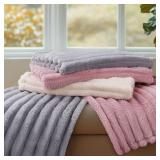 LINENLUX 3 Soft Dog Blanket Washable Warm Fleece Cat Blankets for Pet Puppy Fluffy Calming Flannel Beige/Pink/Grey Medium