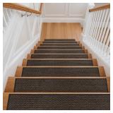Tiveney Stair Treads Non Slip for Wooden Steps, 15PCS 8"x30" Machine Washable Stair Runner, Self-Adhesive Anti-Slip Backing Carpet for Stairs, Indoor Staircase Step Treads for Kids Elders Dogs, Black