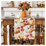 QIONG MENG Fall Table Runner Pumpkin Seasonal Autumn Burlap Table Decoration Holiday Home Party Kitchen Dining Table Supplies 13x48 Inch
