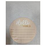 Baby Announcement Sign, 5.9 Inch Wooden Hello World Newborn Signs, Birth Announcement Sign, Baby Shower Hospital Nursery for Newborn Boys and Girls (White)