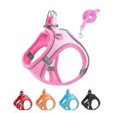 JUFOO XS Pink Soft Mesh Dog Harness and Leash Set,No Escape Puppy Harnesses for Training Walking Reflective Adjustable Puppy Vest for Small Medium Dogs, Cats (Pink, XS)