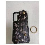 Petitian for Samsung Galaxy S22 Case with Wallet - Women Girls Cute Girly Aesthetic Unique Design Leather Credit Card Holder Cardholder Stand Wristband for S22, Black Butterfly