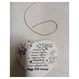 ignytiger 25th Anniversary Ornament, 25 Year Anniversary Wedding Gifts for Couples Him Her Wife Husband, 25 Year of Marriage Ceramic Christmas Xmas Ornament Heart Keepsake Decorations