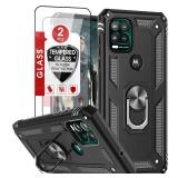 LeYi for Military-Grade Moto G Stylus 5G Phone Case 2021 with Magnetic Ring Kickstand & 2 Tempered Glass Screen Protectors - Black