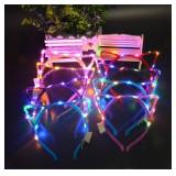 REQO 10 Pieces Cat Ears Headbands Set,LED Cute Cat Light Up Head Accessories,Glowing Girls Headdress Party Supplies For Night Clubs, Raves, Concert Party,Christmas,Halloween,Adults,Kids (10pcs-A)