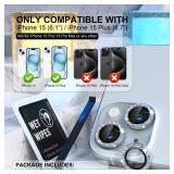 Choiche Compatible for iPhone 15 /iPhone 15 Plus Camera Lens Protector Bling, 9H Tempered Glass Camera Cover Screen Protector Metal Ring Decoration Accessories (Glitter-Silver)