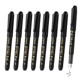 EYEYE Disposable Fountain Pens, 8 Pack Black Fine Point Pens for Writing, Stainless Steel Nib, Smooth Writing for Journaling, Drafting, Sketching, Doodling & Office Supplies