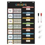 REGELETO Boho Small Group Management Pocket Chart with 114 Cards, Large Size 46 x 26.3 inch Classroom Small Group Organizer for School Teacher Elementary Preschool Learning Supplies (Black)