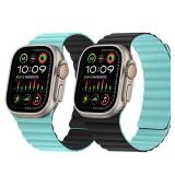 HITZEE Double Sided Reversible Magnetic Band Compatible with Apple Watch Band 49/46(S10)/45/44/42, Soft Silicone Magnetic Band for iWatch Ultra 3/2/1 SE3-1 Series 11 10 9 8 7 6-1, Lake blue/Black