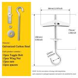 1/5" Heavy Duty Hook Toggle Bolts Set - 12 Packs Swag Hooks for Hanging Plants, Toggle Hooks Anchors for Drywall Hollow Walls & Heavy Hanging, Ceiling Anchors Hook Bolt Screw Kit (12)