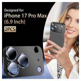 SiHPuoy 1 Pack Camera Lens Protector for iPhone 17 Pro Max Accessories, Metal Aluminum Alloy Tempered Glass Camera Protector, [Military Grade Shatterproof] [Case Friendly]-Black
