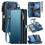 Defencase for iPhone 17 Pro Max Case Wallet with RFID Blocking Card Holder for Women and Men, Fashion PU Leather Magnetic Snap Flip Zipper Strap Wallet Phone Case for iPhone 17 Pro Max 6.9", Dark Blue