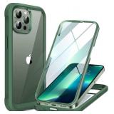 Miracase Glass Case for iPhone 13 Pro Max 6.7 inch, Upgrade Full-Body Clear Phone Bumper Case Cover with Built-in 9H Tempered Glass Screen Protector, Acacia Green