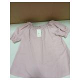 EVALESS Spring Tops for Women Trendy 2025 Business Casual Outfits Summer Short Sleeve T Shirts Sexy Off The Shoulder Blouses Work Clothing Pleated Peplum Tunic Tops Womens Pink Shirts, Large