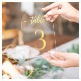 Clear Arch Acrylic Table Numbers for Wedding Reception - 5" x 7" Gold Font Centerpiece Set with Holder Stands & Head Table Sign - Anniversary, Event, Party, Wedding set 1-10