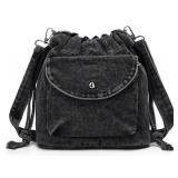 Womens Small Denim Shoulder Crossbody Bag Canvas Bucket Tote Bag Drawstring Lightweight Phone Purse Handbags