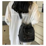 Womens Small Denim Shoulder Crossbody Bag Canvas Bucket Tote Bag Drawstring Lightweight Phone Purse Handbags
