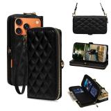 Rssviss Crossbody Case for iPhone 17 Pro Max Case Wallet, RFID Blocking Leather with Card Holder Kickstand, Handbag Zipper Flip Cover with Wrist Strap for iPhone 17 Pro Max Men Women 6.9\", Black