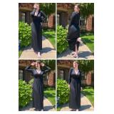 OUGES Womens Long Sleeve Black Dress V-Neck Wrap Waist Fall Formal Maxi Dress Winter Dresses for Women 2025(Black,M)