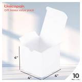 UnicoPak 10 Pack 4x4x4 Gift Boxes Bulk White Small Gift Boxes for Ornaments, Candles, Mugs, Crafting, Treat, Ideal for Birthday Christmas Party Homemade Business