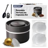 Reusable Pods Kit for Nespresso Vertuo, Refillable Coffee Pods with 100pcs Aluminum Covers Foil Seals Lids for VertuoLine Capsules, Compatible for VertuoPlus Espresso Machine (Pods not included)