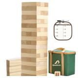 ApudArmis 54 PCS Tumble Timber Set [Up to 3.2FT], Pine Wooden Tumble Tower Game with Dice and Scoreboard Set - Classic Block Stacking Board Game for Teens Adults