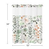 Litabel No Hook Sage Green Watercolor Floral Shower Curtain and Liner Set, Flower Shower Curtains with Snap in Liner for Farmhouse Bathroom Decor, Modern Botanical Bathroom Curtain with Leaves, 72x74