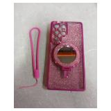 Meifigno Magnetic Case with Removable Phone Ring Stand for Samsung Galaxy S25 Ultra, [Glitter Card & Wrist Strap] [MagSafe Compatible] [Built in Mirror] Phone Ring Stand + Phone Case Kit, Hot Pink