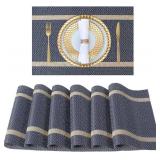 FAVE Placemats Set of 4 Blue Placemats Woven with Golden Thread Durable Wipeable Vinyl Placemats Table Mats Set of 4 for Wedding, Banquet, Birthday, Party, Restaurant Decorations(Blue, 12"x18"-4PCS)