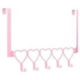 AceOrbit Pink Heart Over The Door Hooks Hanger Wall Mount Towel Hanger Door Holder Organizer 5 Hooks Kawaii Farmhouse Rustic Coquettish Style Decor for Bedroom Bathroom Towel Hat Clothes